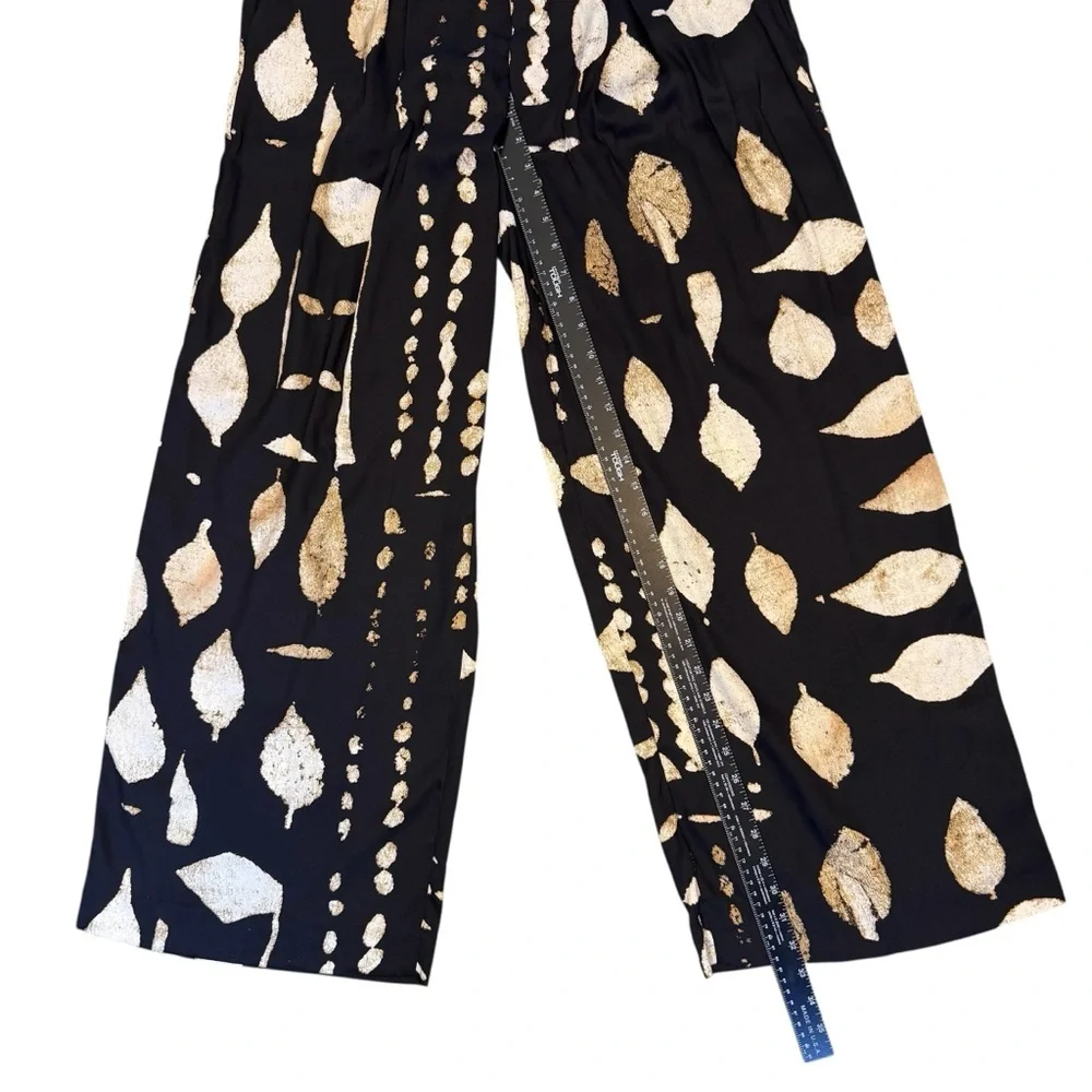 NWT Banana Republic Silky Black and Tan Leaf Print Wide Leg Women's Pants Size 8 - Picture 8 of 11